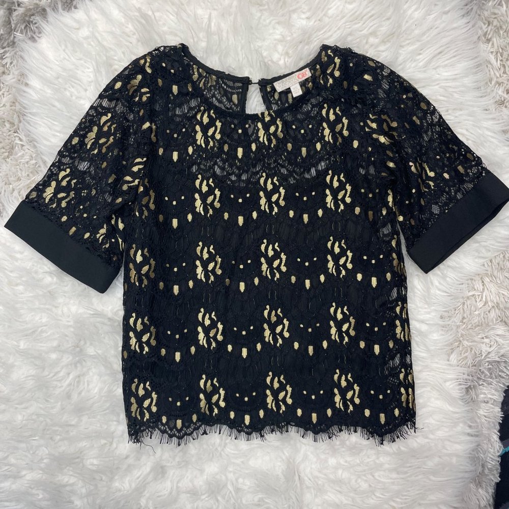 Gianni Bini Black/Gold Lace Top size xs